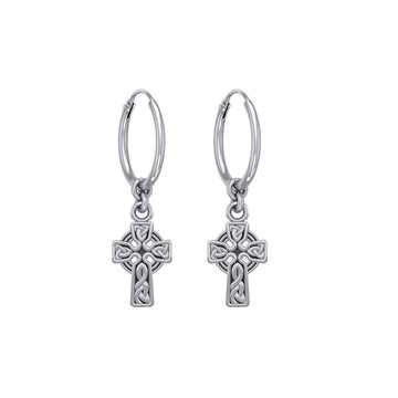 Celtic Knotwork Cross Silver Hoop Earrings TER2061 - Jewelry